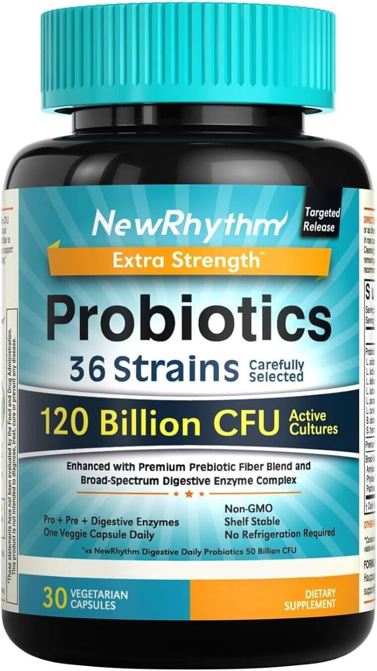 NewRhythm Probiotics 120 Billion CFU for Gut Health - Enjoy 35% Off!