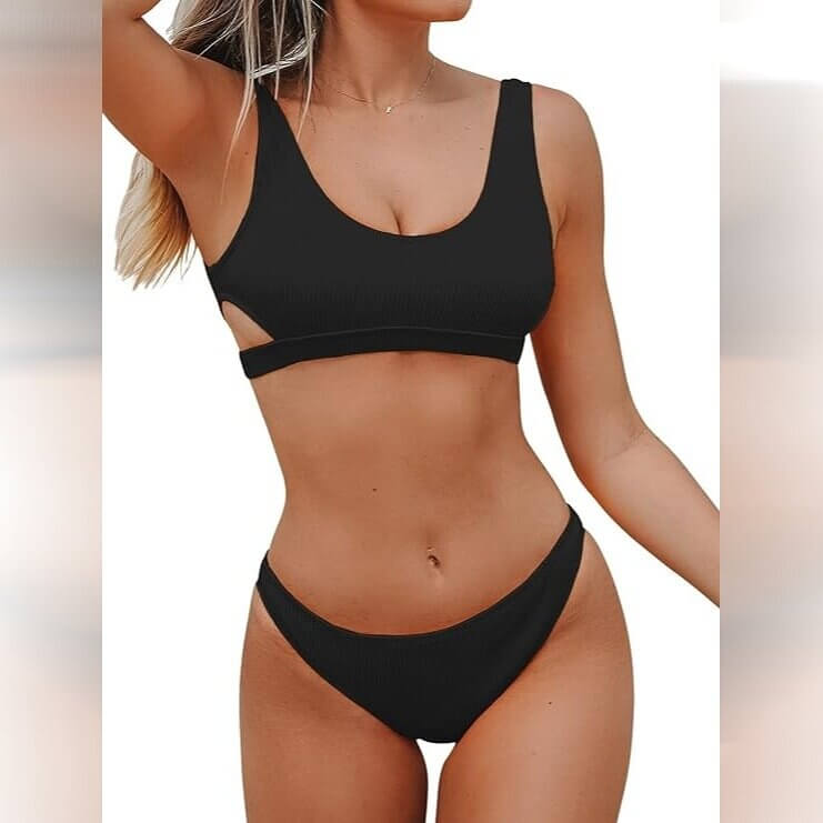 Turn Heads With the Ribbed Texture Cutout Bikini Set