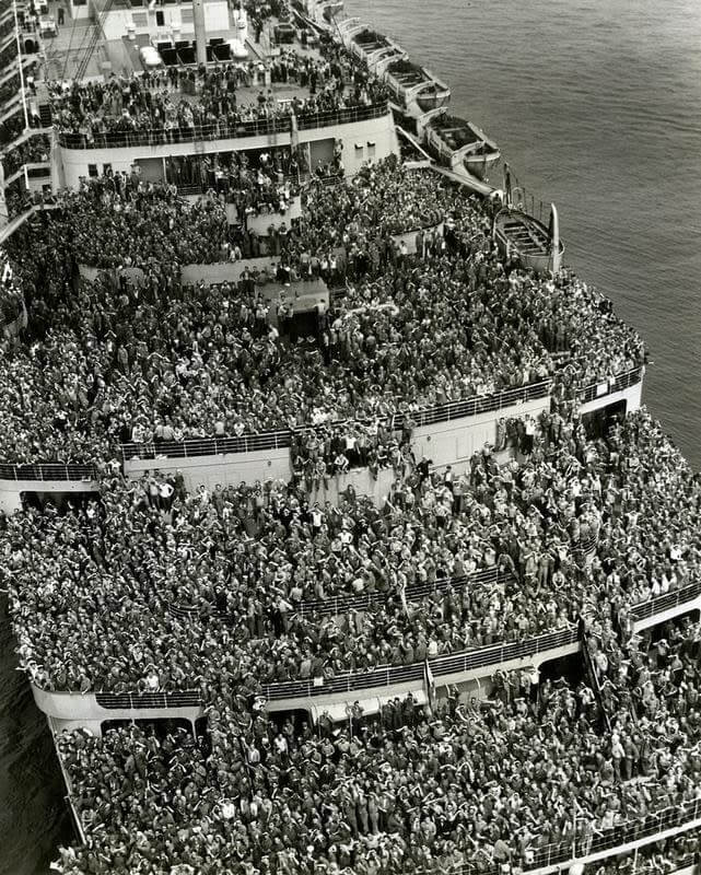 American Troops Returning on V-Day Aboard the RMS Queen Elizabeth, 1945