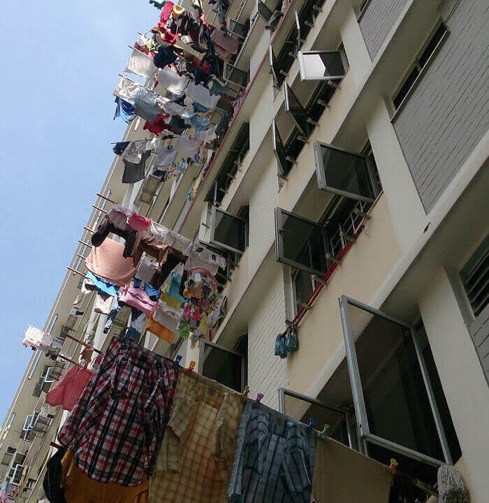 Bamboo Poles Are Used For Drying Clothes In Singapore