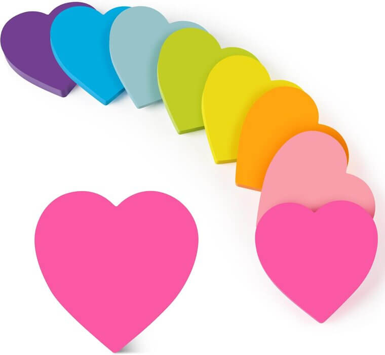 Heart Sticky Notes - Bright Colors, Strong Adhesive, 8 Pads - Enjoy 31% Off!