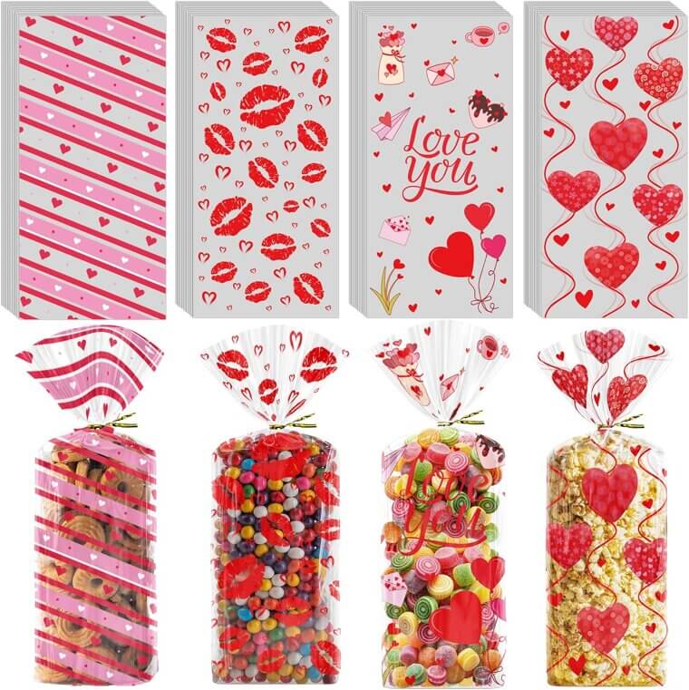 Valentine Gift Bags - 120 PCS Heart Treat Goodie Bags for Kids 