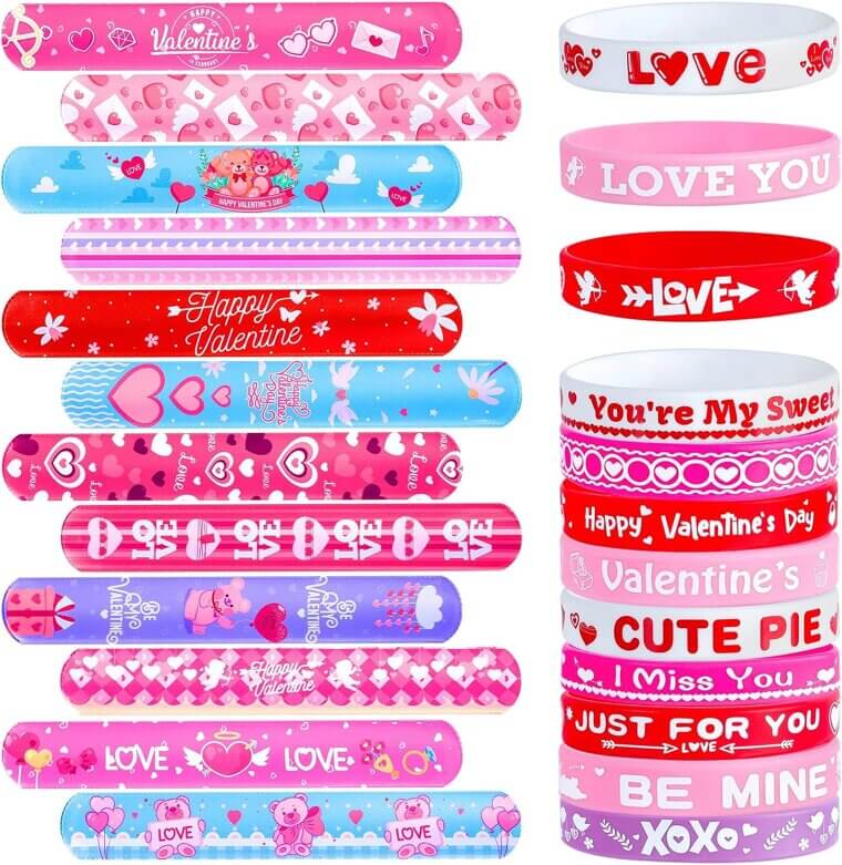 Valentine's Slap & Rubber Bracelets - Perfect Party Favors for Kids! 