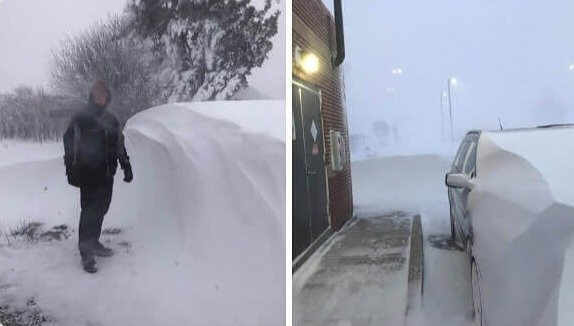 La neige est aussi haute que cet homme d'un mètre quatre-vingt-dix