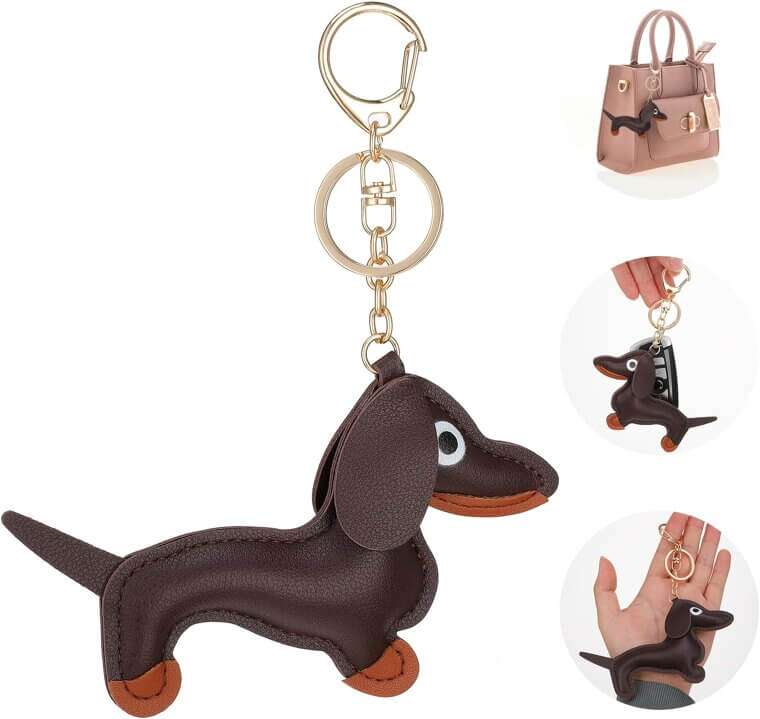 Dachshund Leather Keychain - Adorable Dog Charm for Bags 