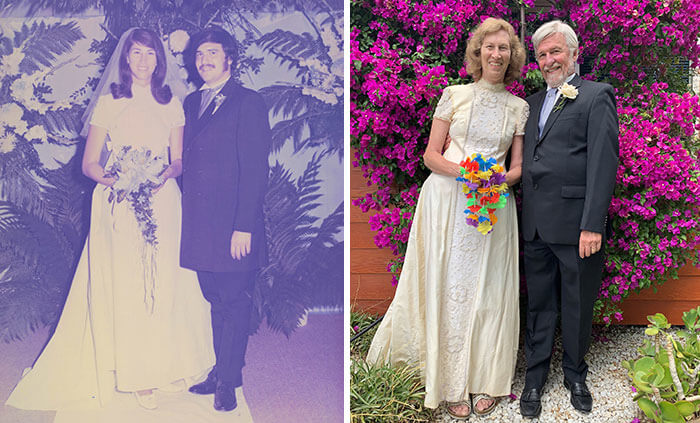 Celebrating Their 50th Anniversary By Wearing Their Wedding Outfits