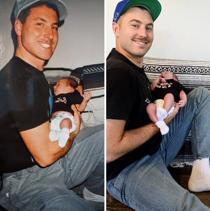 His Father Holding Him Vs. Him Holding His Son