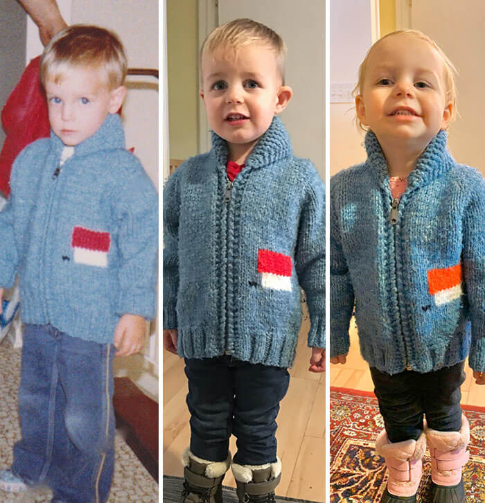 Passing Down His Snoopy Sweater To Both Of His Children