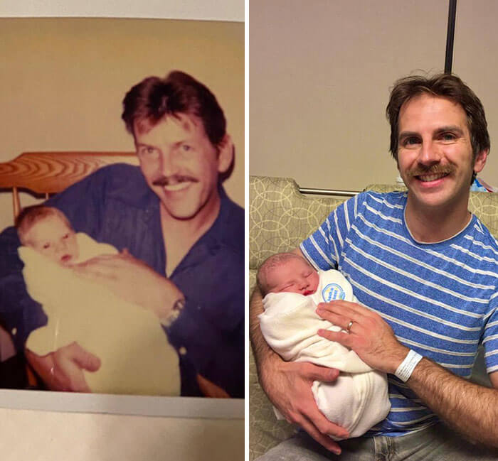 His Dad Holding Him As A Baby And Him Holding His Baby