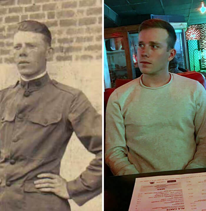Great-Grandfather In World War I Compared To His Great-Grandson Today