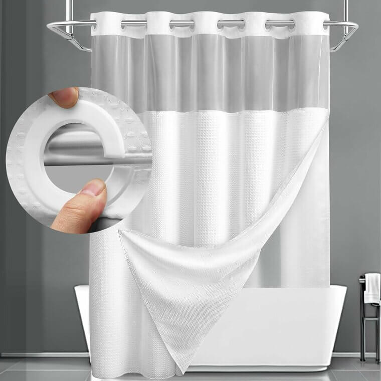 Upgrade Your Bathroom With White Waffle Shower Curtain Set
