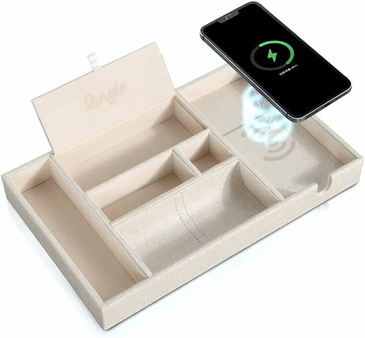 SANZIE Leather Tray with Wireless Charger - Stay Organized Effortlessly - 17% Off!