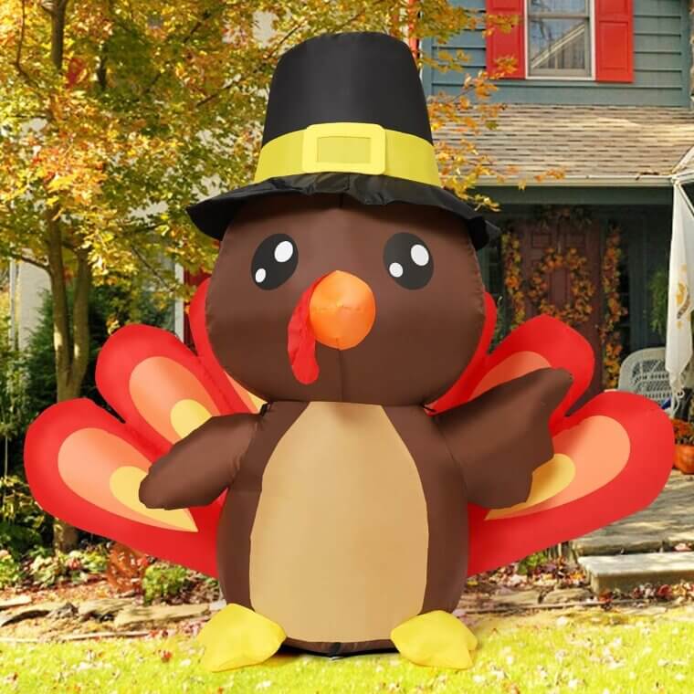 Festive 4FT Thanksgiving Turkey Inflatable With LEDs for Holiday Fun! - 20% Off!