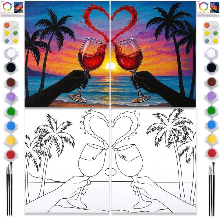 Sip and Paint Kit for Couples - Perfect Date Night Fun 