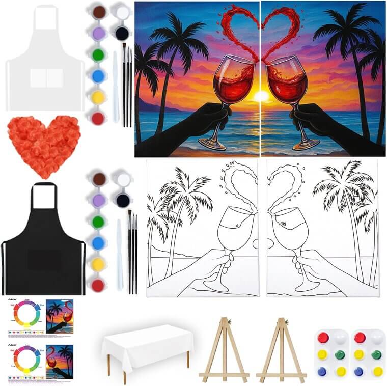 Sip and Paint Kit for Couples - Fun Date Night Art Set 
