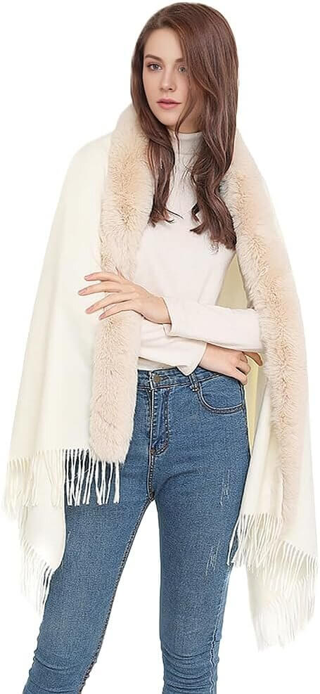 Faux Fur Pashmina Shawl - Perfect for Evening Elegance 