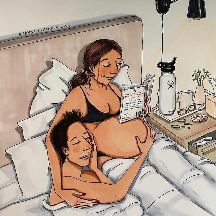 Ein Bauch, der als Tisch dient