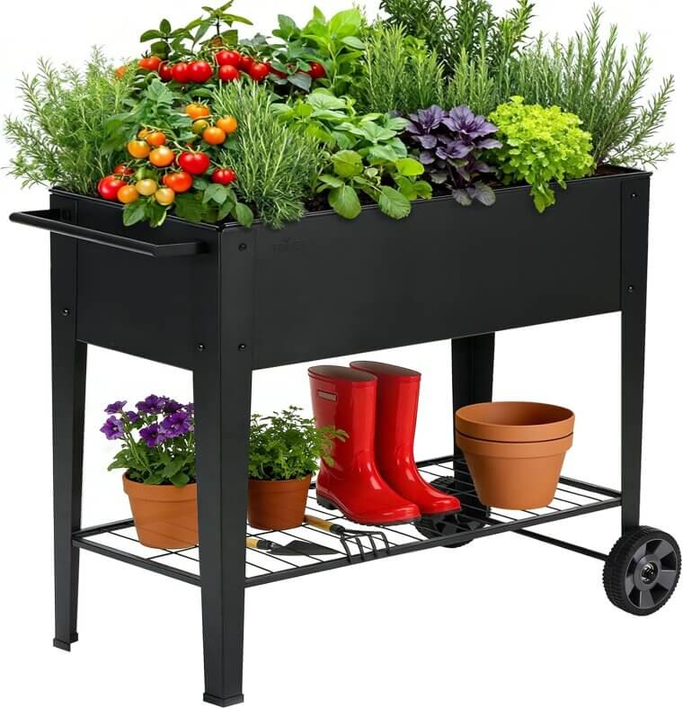 Raised Garden Bed with Wheels & Storage 