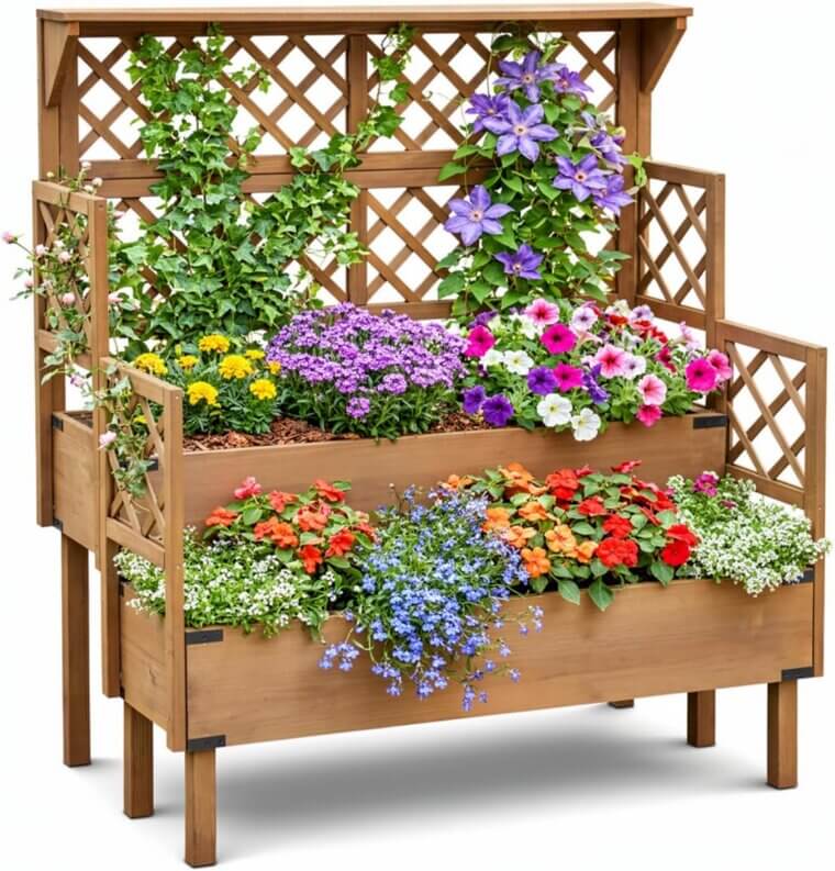 Raised Garden Bed with Trellis & Planter Boxes 