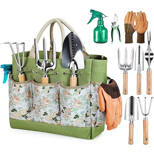 Stylish 9-Piece Garden Tool Set that Comes with Organizer Handbag. 