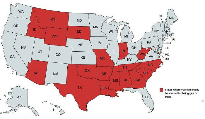 U. S. States Where Landlords Can Evict Tenants For Being Gay