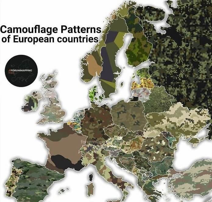 A Map Of The Camouflages Used By Countries