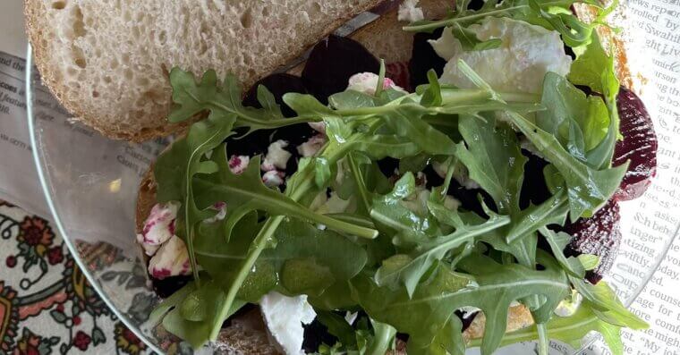 Pickled Beet, Arugula and Herbed Goat Cheese Sandwich