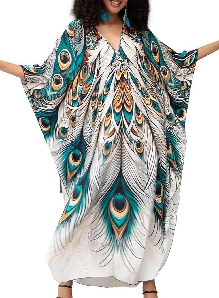 Kaftan Dress: Plus Size, Batwing Sleeve Beach Cover Up – 