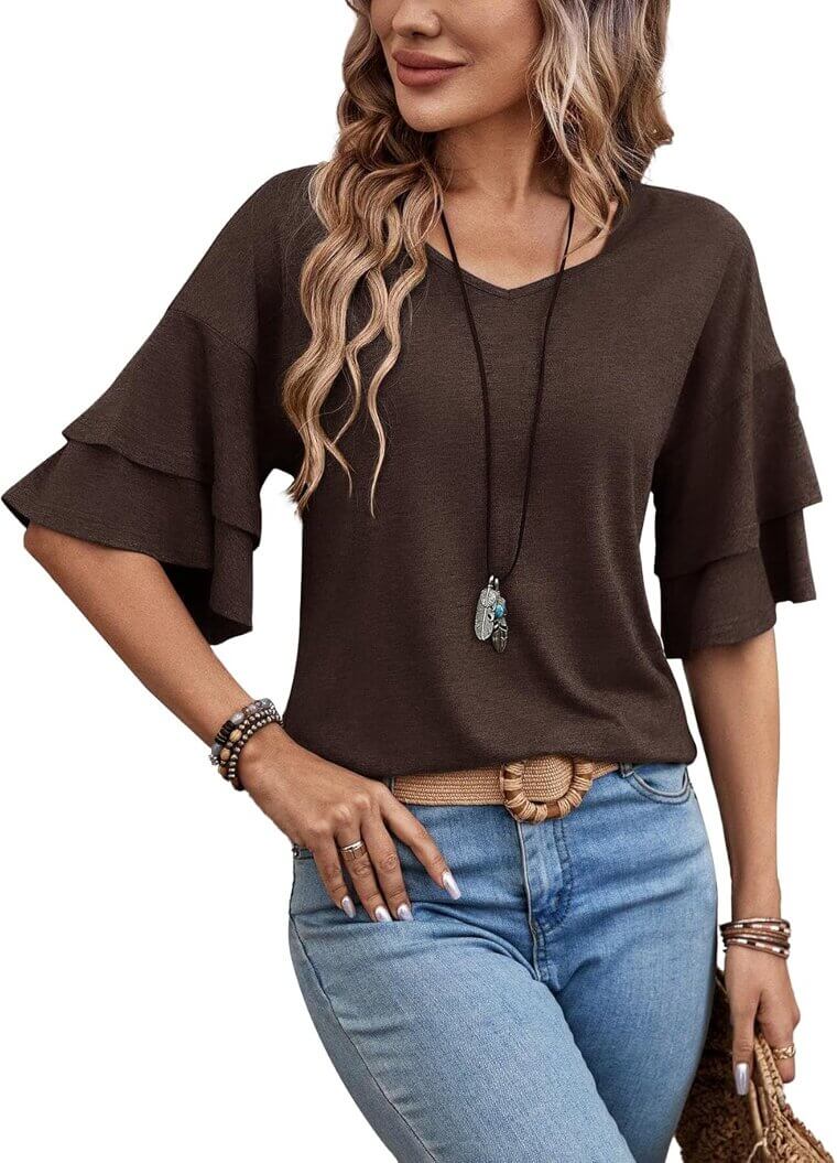 Ruffle V-Neck Blouse - Perfect for Spring & Summer! - Enjoy 48% Off!