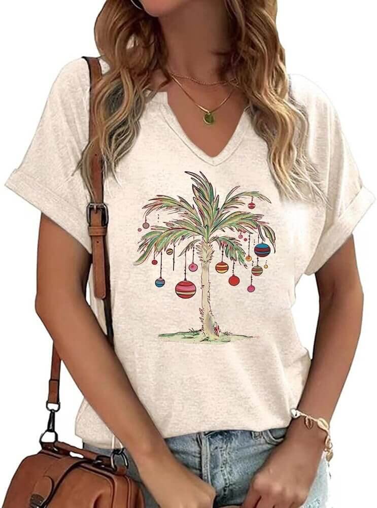 V Neck Christmas Shirt - Perfect Holiday Graphic Tee for Festive Fun - Now 33% Off!