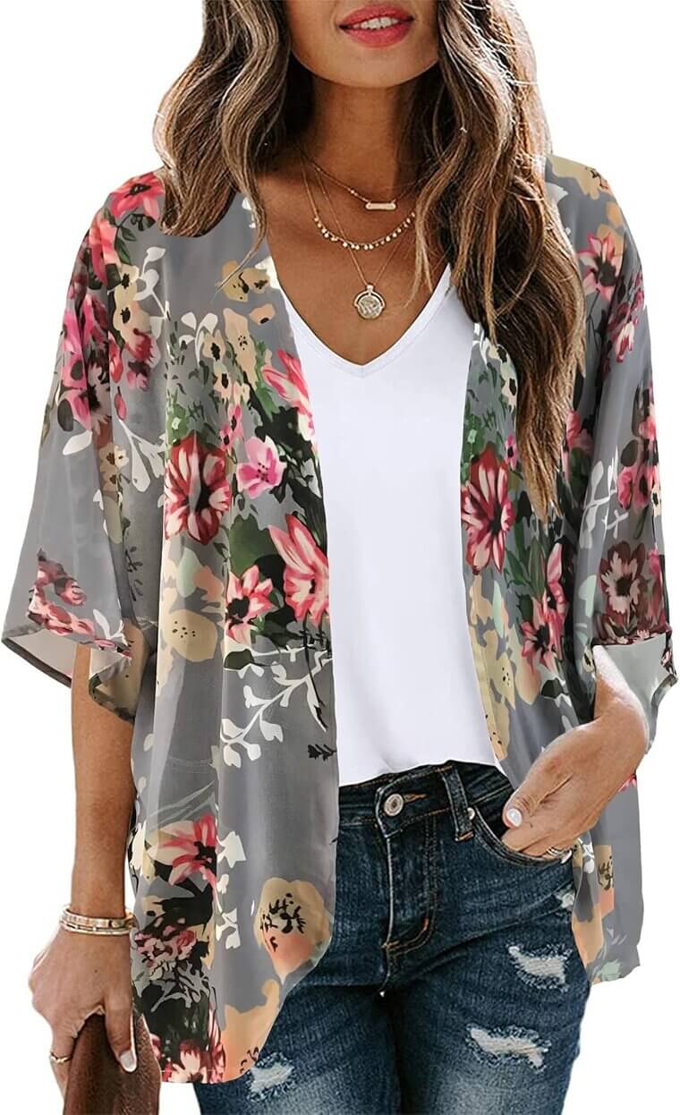 Floral Puff Sleeve Kimono - Perfect Casual Cover Up - Enjoy 25% Off!