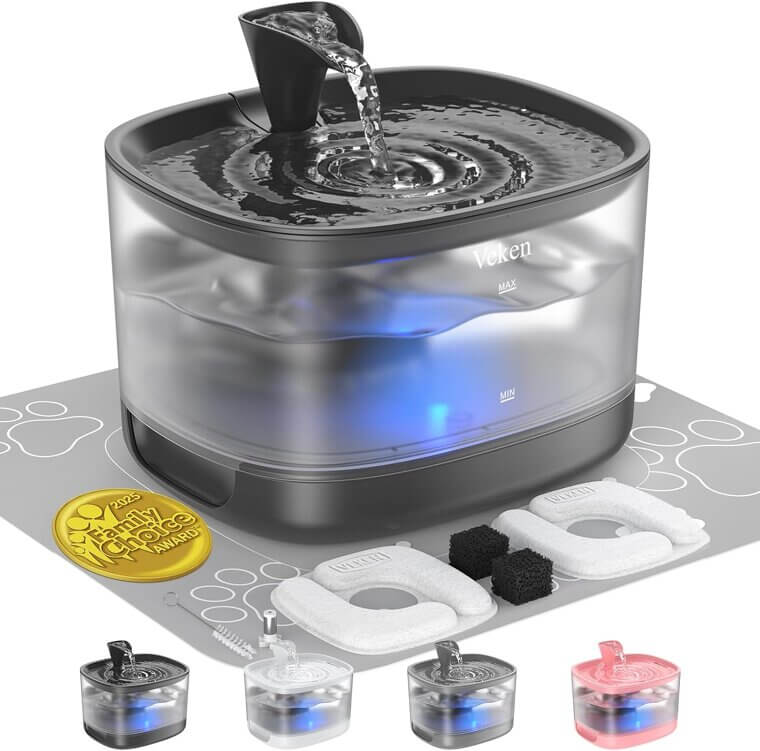 Veken Cat Fountain - Easy Clean & Quiet for Happy Pets - Don’t Miss the 5% Discount!