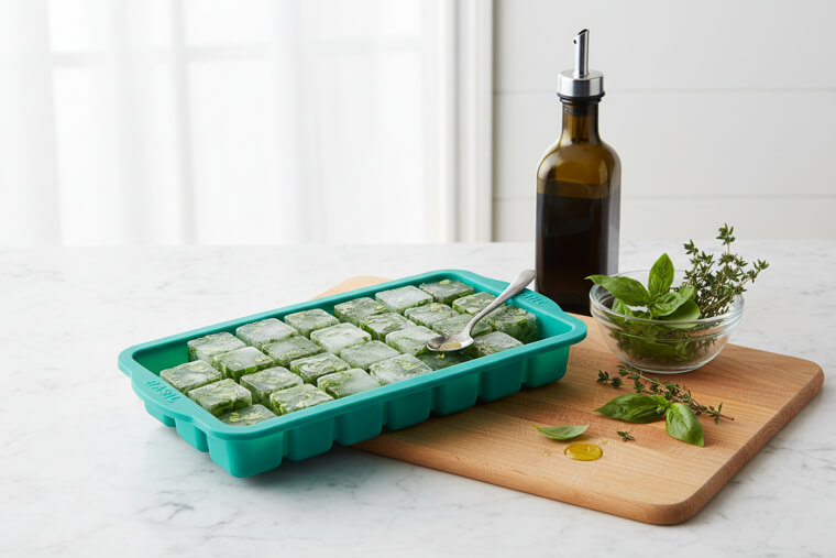Freeze Fresh Herbs in Olive Oil