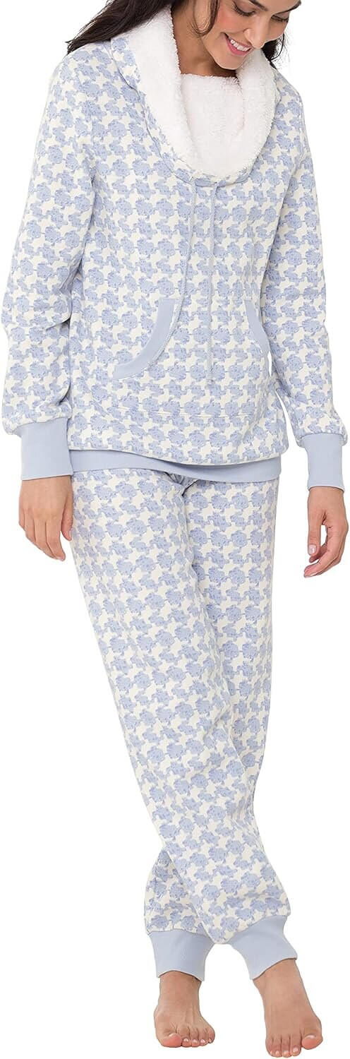 PajamaGram Fleece Pajamas - Cozy Women's Sleepwear, Blue, XL 