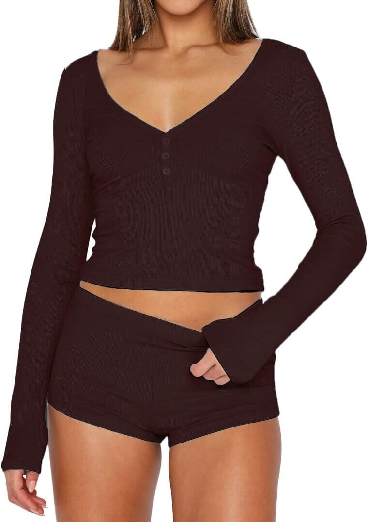INFITTY Pajama Set - Sexy V-Neck & Comfy Crop Top! - Now 5% Off!