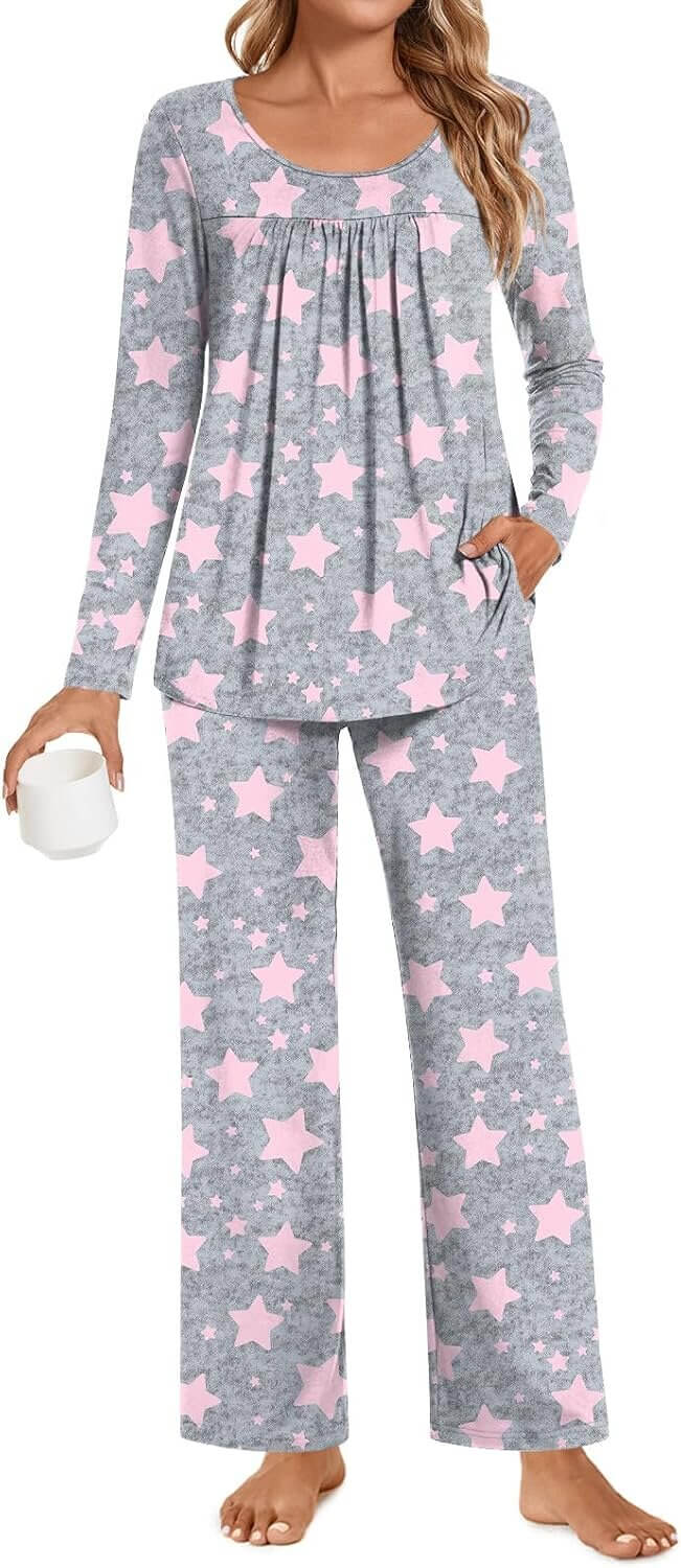 POPYOUNG Pajama Set - Cozy Long Sleeve Sleepwear with Pockets - Now 5% Off!