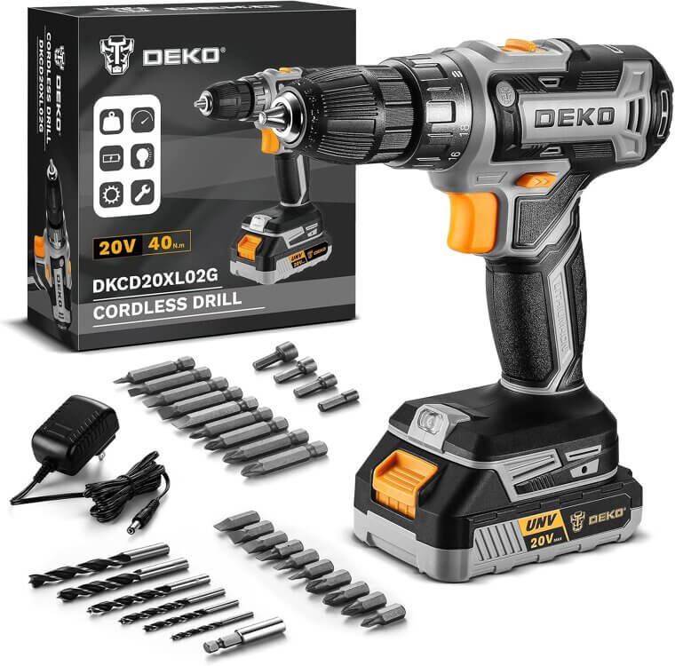 DEKO PRO Cordless Drill 20V - Perfect for Home DIY Projects - 22% Off!
