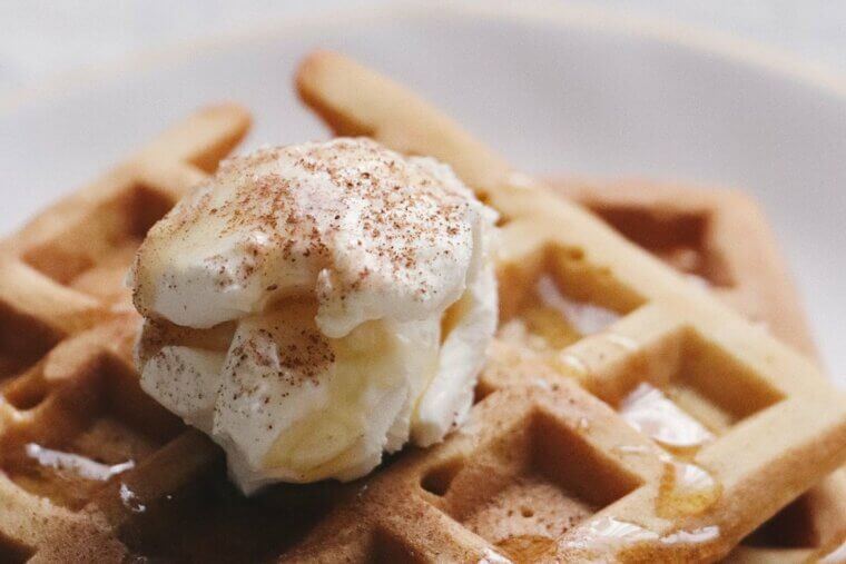 Waffles With Whipped Cream and Syrup