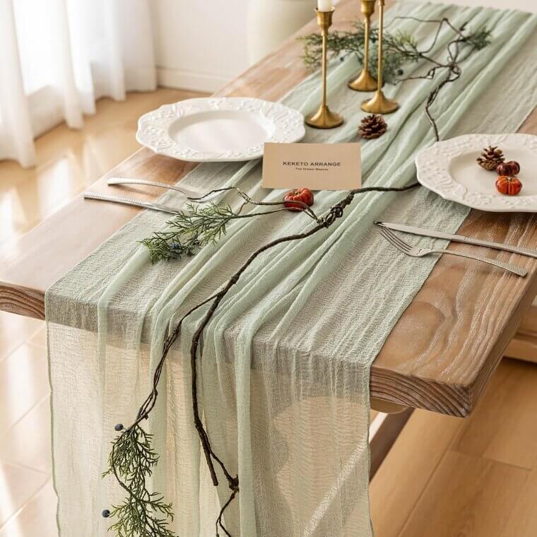 Sage Green Table Runner for Weddings & Showers - Cozy & Elegant 