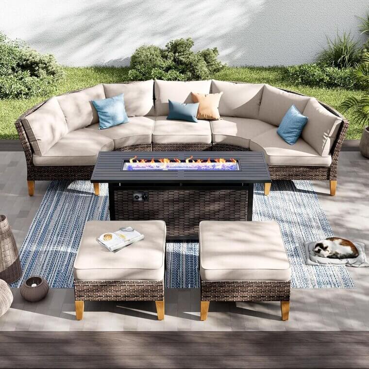 PHI VILLA Patio Set with Fire Pit & Cushions - Now 23% Off!