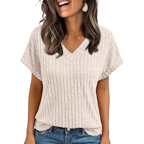 Chic V-Neck Spring Top that Elevates Your Everyday Style. Now 41% Off!