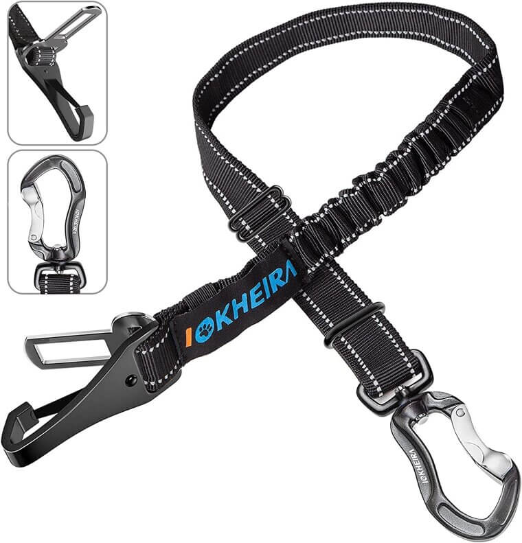 IOKHEIRA Dog Seatbelt - Safe, Adjustable, Reflective Bungee 