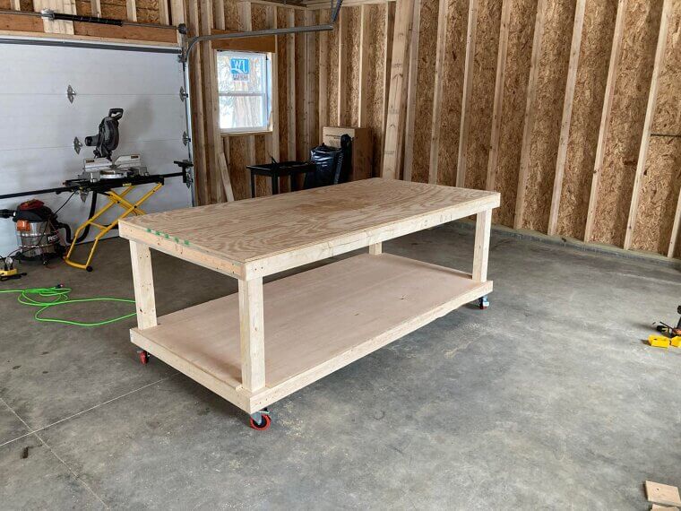 A Solid Wooden Workbench in the Garage