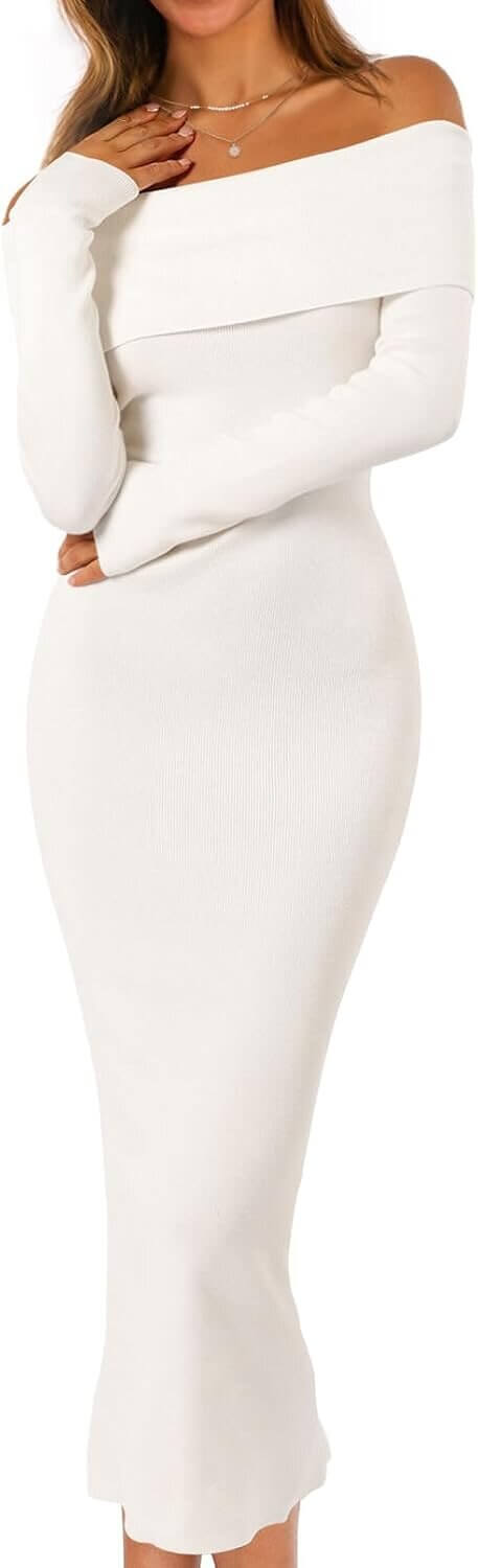 MEROKEETY Sweater Dress - Elegant Off Shoulder Style for Winter Glam - Now 10% Off!