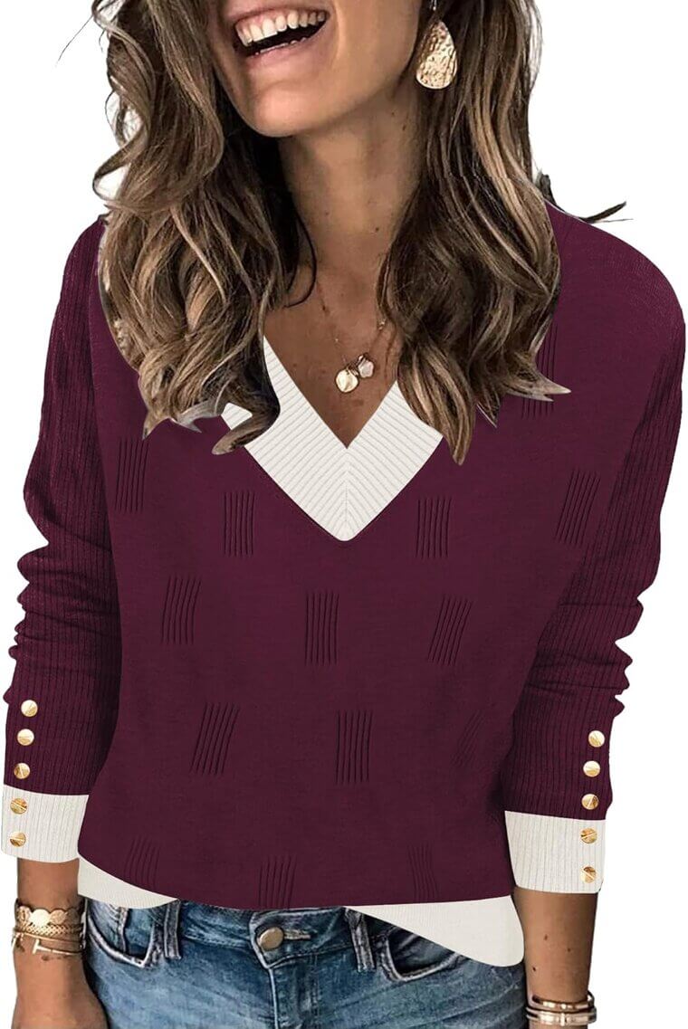 AKEWEI V Neck Sweater - Stylish Lightweight Knit with Buttons - Now 15% Off!