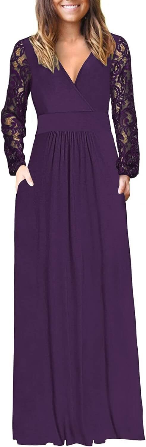AUSELILY Maxi Dress: Stylish Lace Sleeve for Fall - - 5% Off!