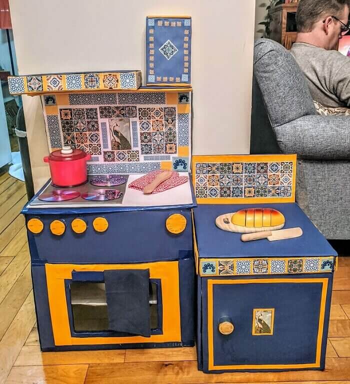 Cardboard Play Kitchen for Kids