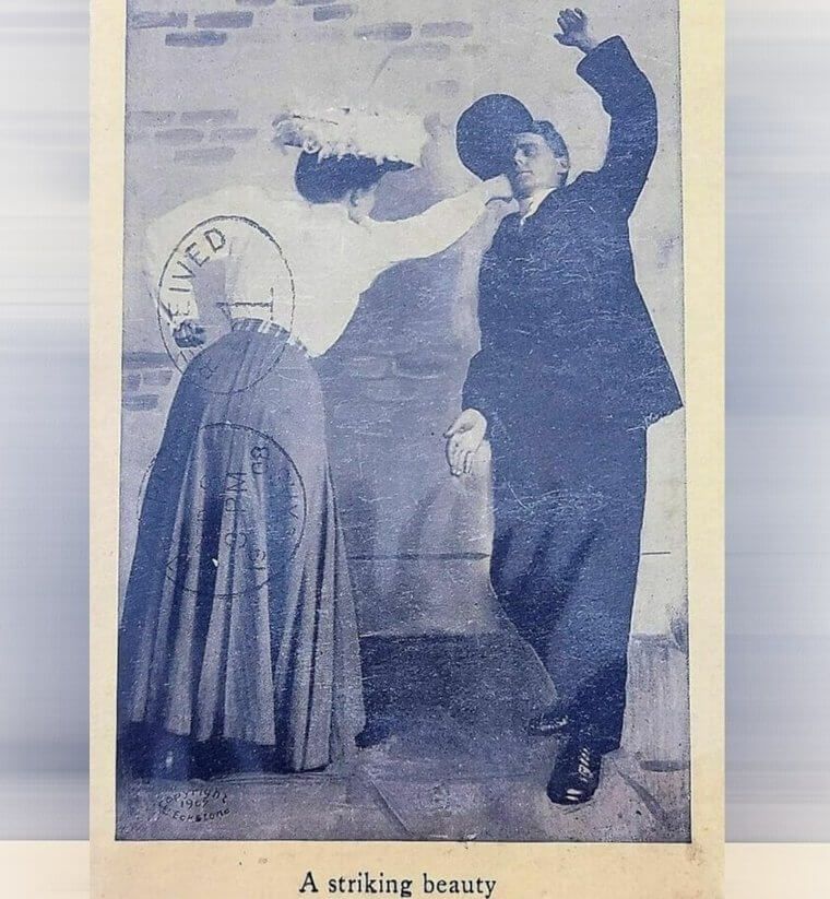 The Peak of 1908 Humor: This Postcard Labeled "striking Beauty"