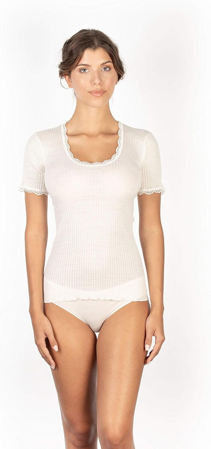 Merino Wool Lace Tee - Italian Elegance for Everyday Comfort 