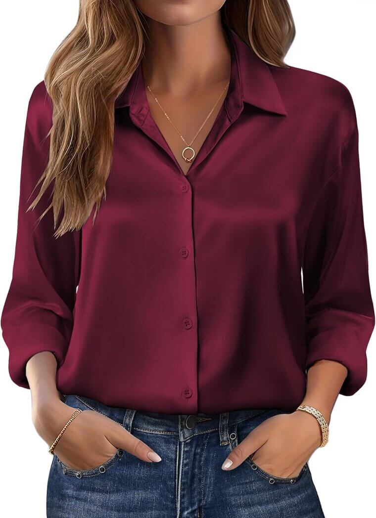 Silk Button Down Blouse - Perfect for Fall! - Don’t Miss the 26% Discount!
